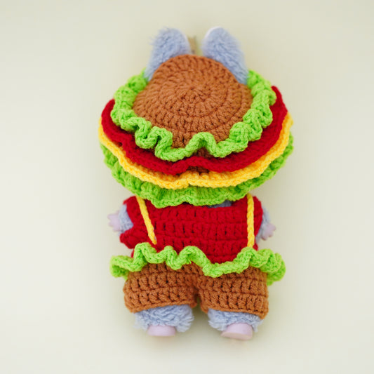 Hand-crocheted hamburger suit for labubu