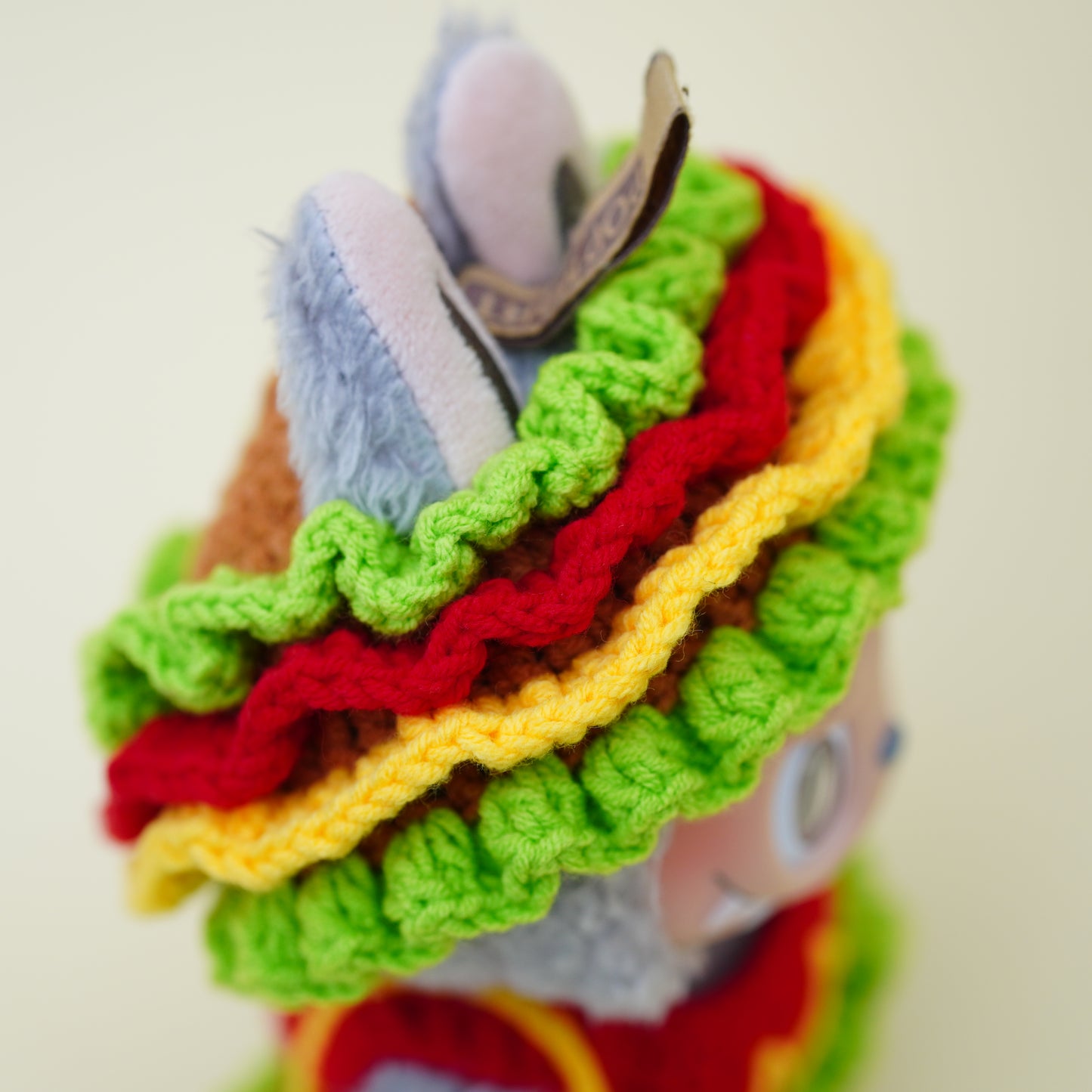 Hand-crocheted hamburger suit for labubu