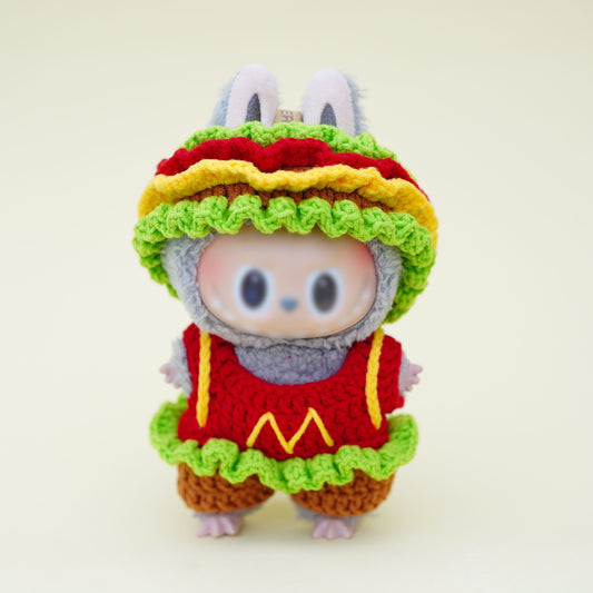 Hand-crocheted hamburger suit for labubu