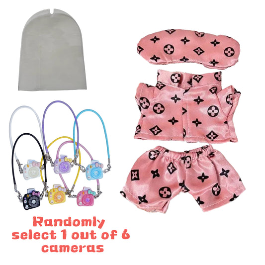Labubu 7-Inch Doll Pajama Set – 3 Colors + Random Mini Camera & Clear Dustproof Bag – Cute Sleepwear Outfit for Fans & Collectors